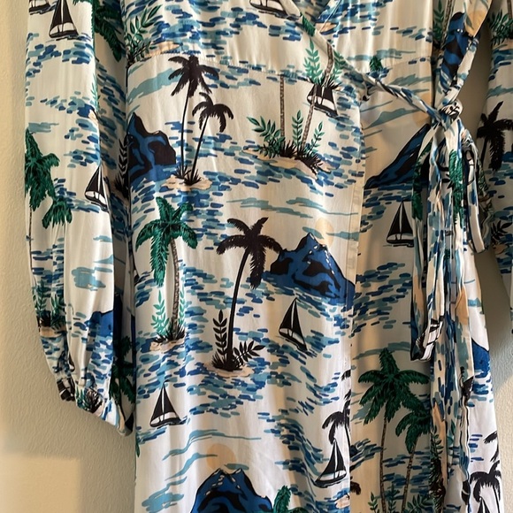 Emerson Fry India Collection Wrap Dress Women’s Size Small Midi Long Sleeve Blue - Picture 4 of 7